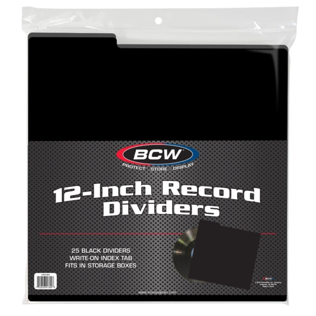 12-Inch Record Dividers WITH TAB - BLACK (25CT)