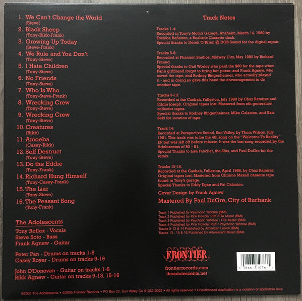 Adolescents : The Complete Demos 1980-1986 (LP,Compilation)