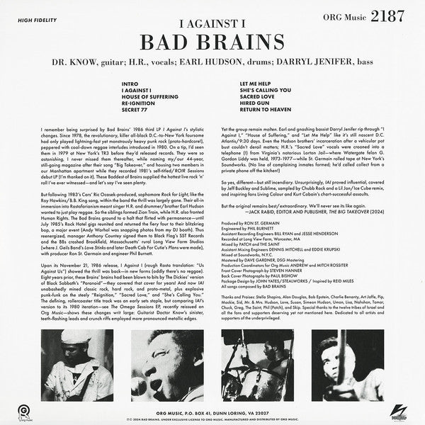 Bad Brains : I Against I (LP,Album,Reissue,Remastered,Stereo)