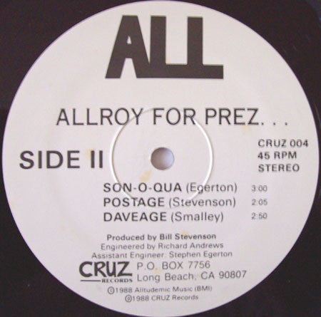 ALL (2) : Allroy For Prez... (12",45 RPM,EP,Reissue)