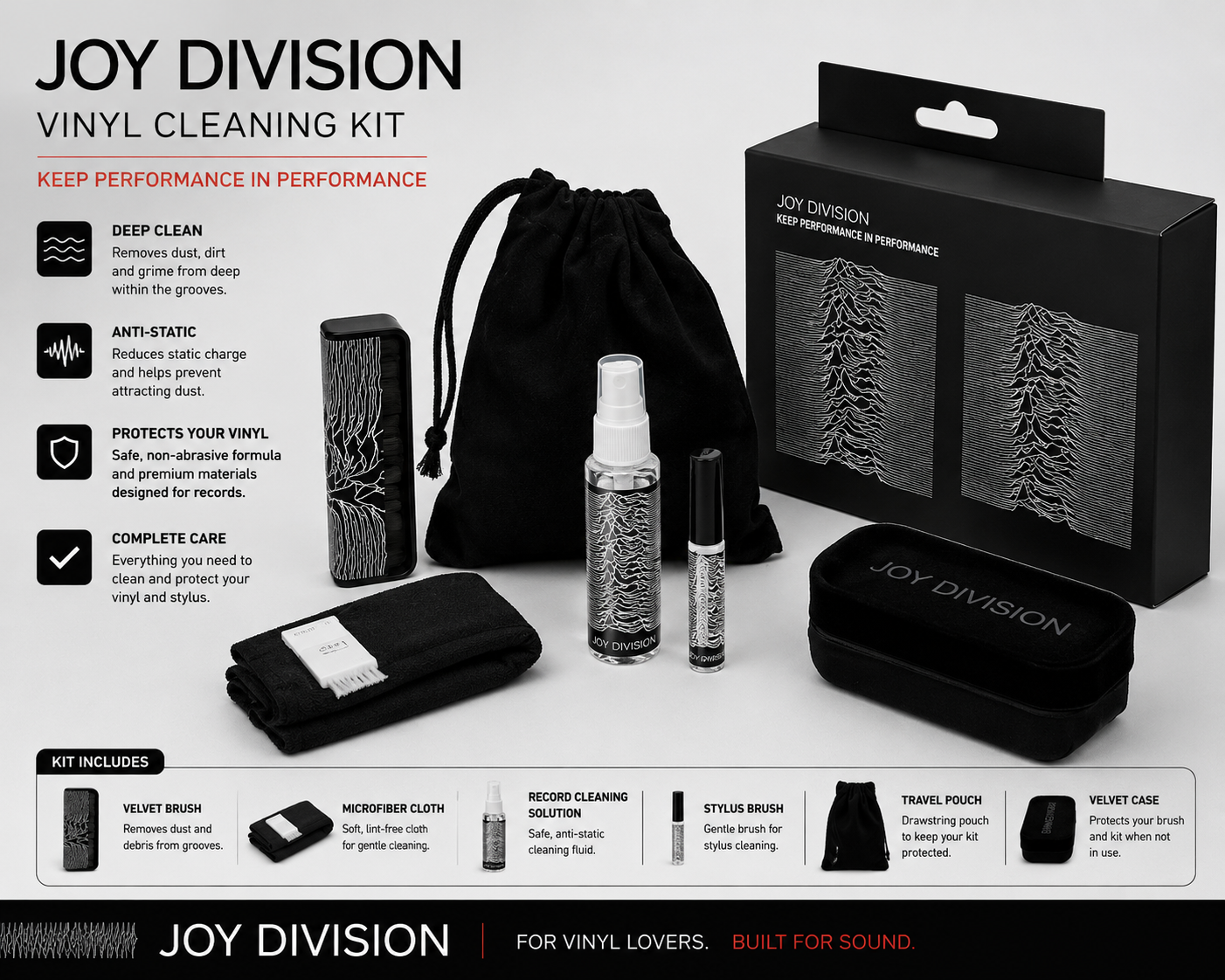 Joy Division Premium Vinyl Record Cleaning Kit